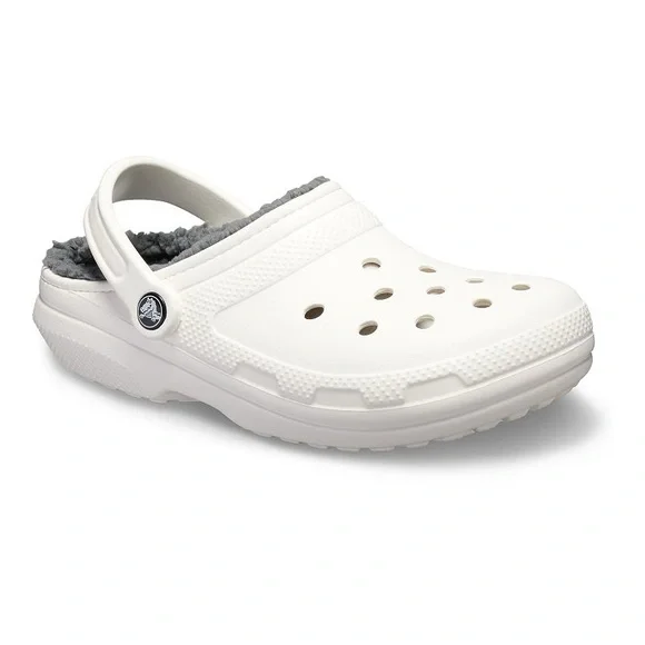 CROCS Classic White and Gray Fuzzy Lined Mules & Clogs - Picture 8 of 8